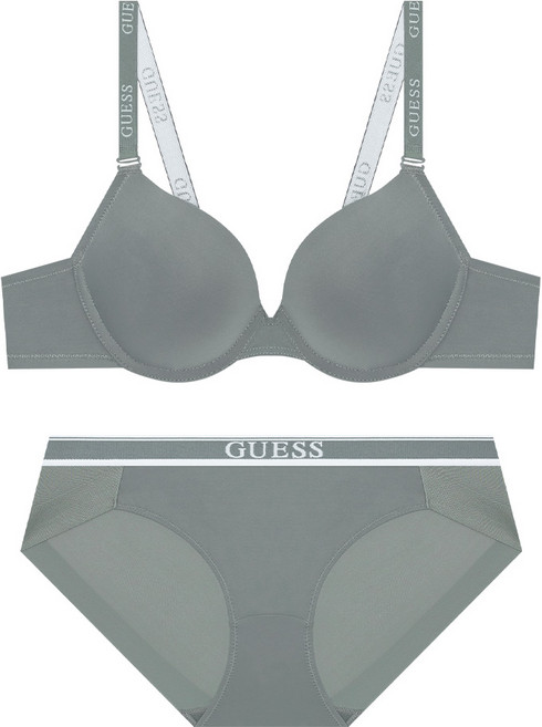 게스언더웨어 에센셜 화이트라인 브라 팬티 세트 - 라이트카키