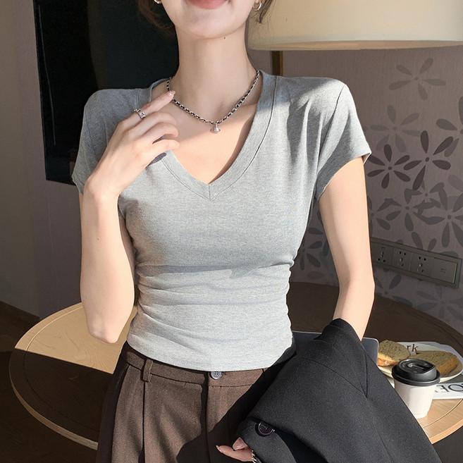 꾸꾸지민 사이드 셔링 크롭 반팔티셔츠