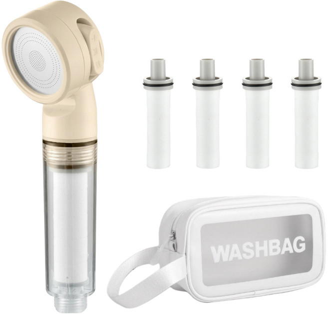 여행용 수압상승 3단조절 필터 샤워기 헤드 / 필터 5P 포함 / 워시백 증정 / 동종 제품 중 유일하게 고무오링 포함, 복숭아피치, 1세트