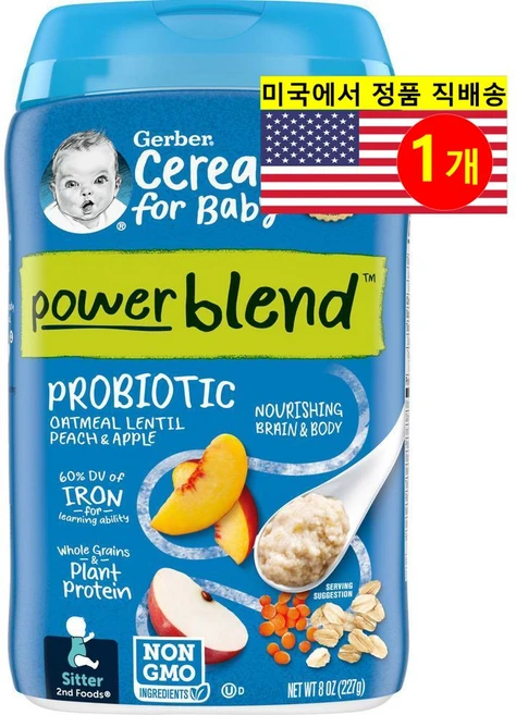 Gerber 유아용 프로바이오틱 오트밀 시리얼 227g 1개, 복숭아 사과 맛 - 쿠팡