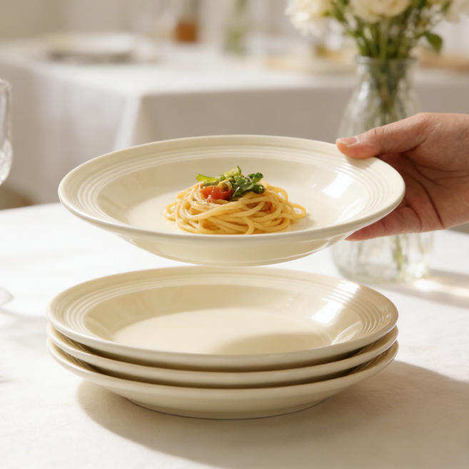 부조 나사산 파스타 접시 심플 샐러드 접시 가정용 접시 세트 21cm [가족 파티/부모님 선물], 화이트, 단품, 4개