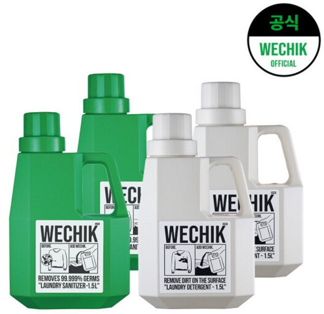 [위칙] 소독 섬유유연제 1.5L 2개 + 액체세제 1.5L 2개, 4개