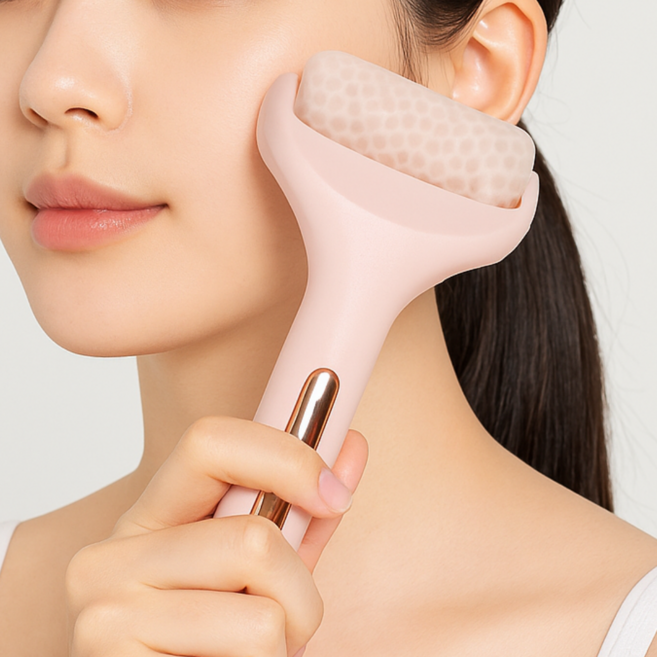 홀리크 아이스롤러 페이스쿨링 얼굴붓기롤러, 1개, 마사지 로즈골드