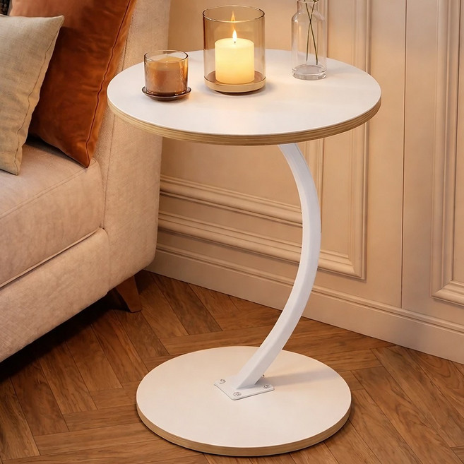 라온프리 거실 쇼파 원형 사이드 테이블, 화이트