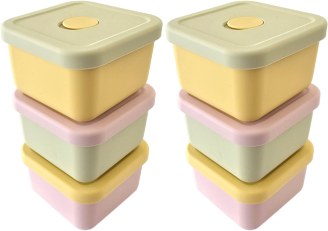 실리연구소 실리콘 냉동밥보관용기 300ml 전자레인지 밥 소분 냉동 밀폐 사각 용기, 6개, 버터+그린+핑크