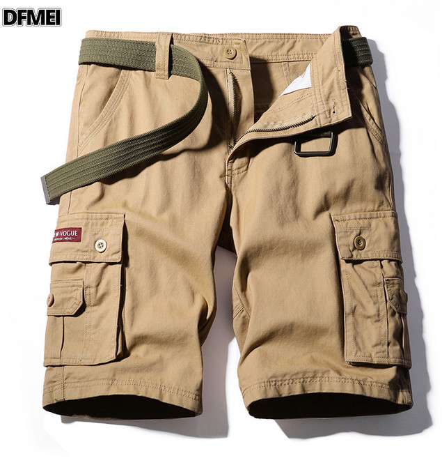 DFMEI 工裝短褲男2021夏季新款水洗純色多口袋休閒褲純棉六分運動男褲子