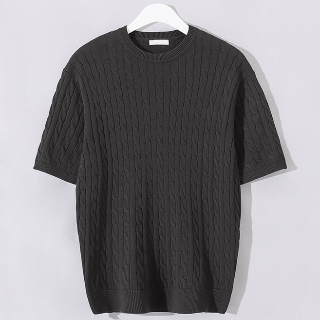 후앙스 라운드넥 케이블 반팔 니트 티셔츠 GZCP-5156
