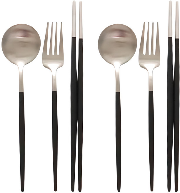 메나르 스텔라 커트러리 2인 세트, 실버블랙, 숟가락 2p + 젓가락 2p + 포크 2p, 1개