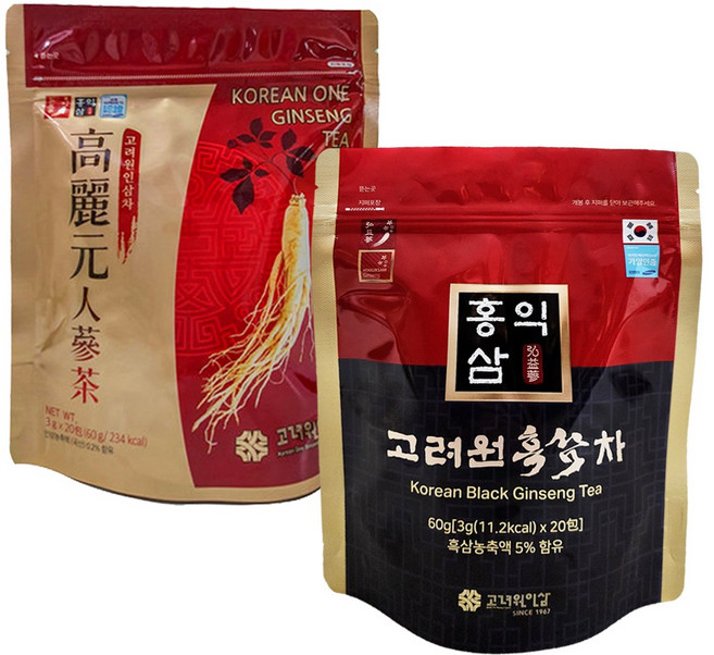 고려원 인삼차20T+흑삼차20T, 2개, 20개입, 3g