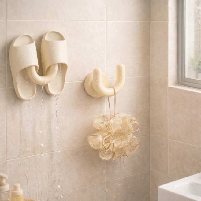 동이홈 U형 깔끔한 좁은 공간 욕실 슬리퍼걸이, 아이보리, 2개