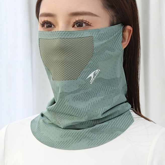 통기성 좋은 여름용 쿨링 소재 목 가리개 자외선 차단 마스크, 카모그린, 1개