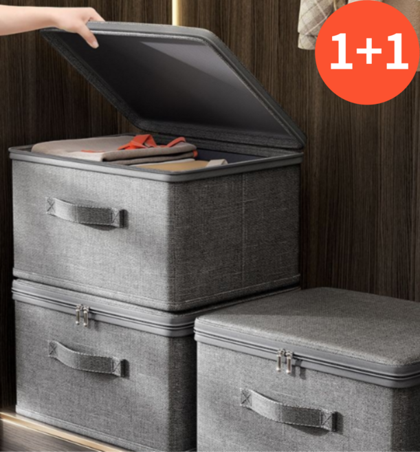 요거꾹 옷 정리 패브릭 대용량 리빙박스 수납함, 2개, 딥그레이