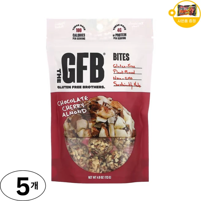 The GFB 글루텐 프리 바이츠 초콜릿 체리 아몬드 사은품 추가증정, 5개, 113g - 쿠팡