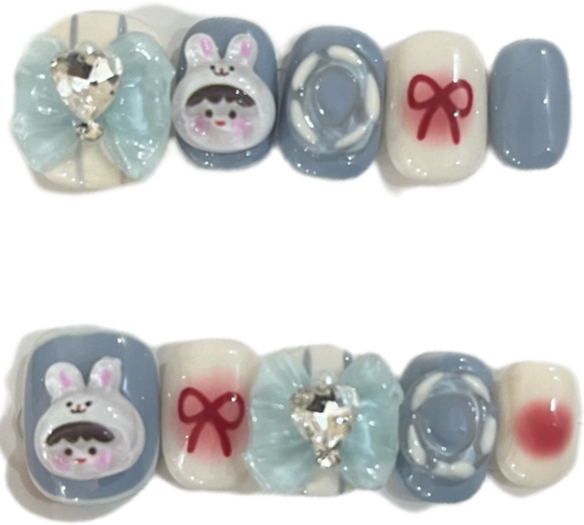 ins 프레시한 토끼 캐릭터 수제 네일팁 NT0109, 1개, L
