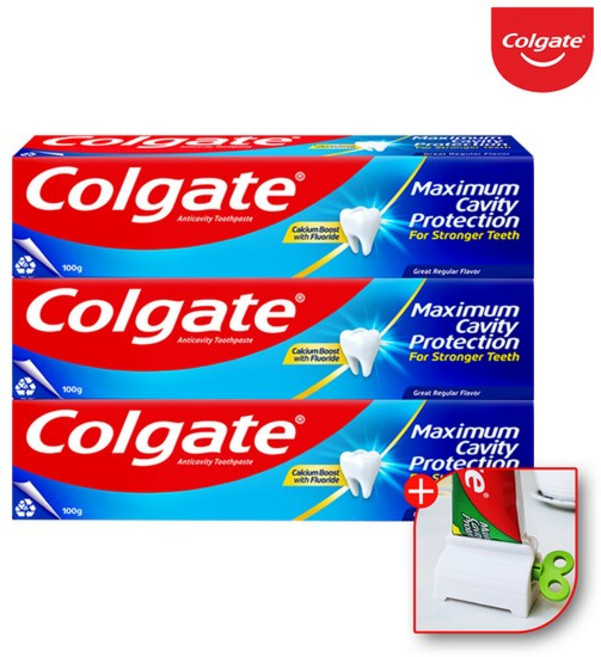 콜게이트 colgate 미국 고불소 잇몸 시린이 충치 불소 레귤러 치약 (+치약짜개), 3개, 100g