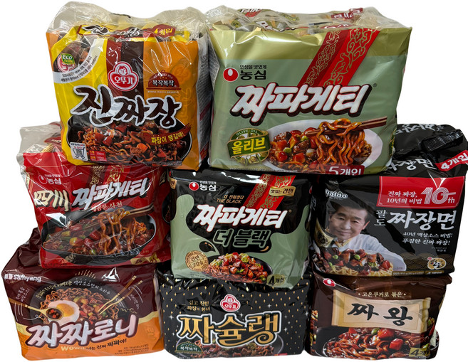 (장우) 봉지라면 짜장라면 8종 농심짜파게티+농심더블랙짜파게티+농심사천짜파게티+농심짜왕+오뚜기짜슐랭+오뚜기진짜장+삼양짜자로니+팔도 짜짱면, 35개