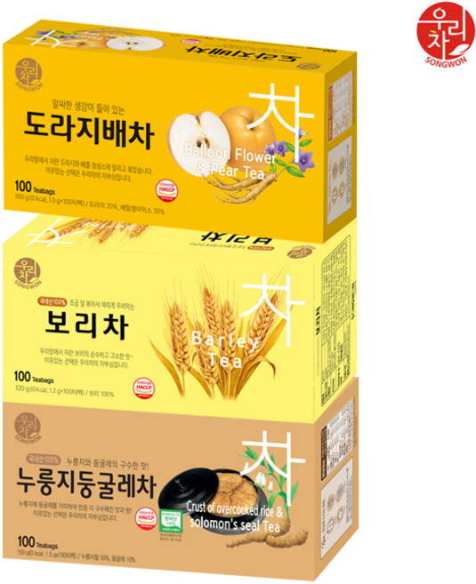송원 우리차 누룽지둥굴레차 100T +보리차 100T +도라지배차 100T