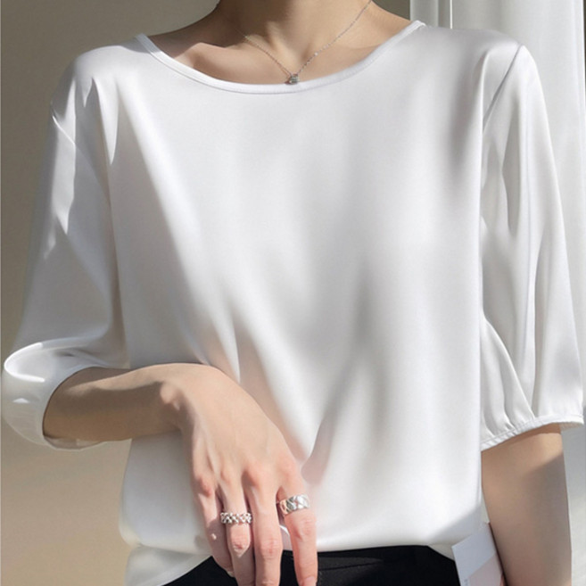 아비가니2 실크 새틴 라운드넥 반팔티 민소매 이너 빅사이즈 여성의류 탑