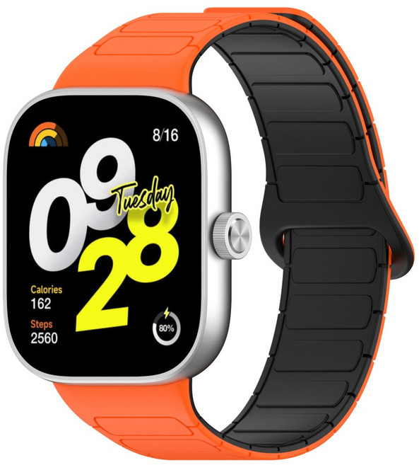 샤오미 워치 8/9 프로/홍미 4/5/6 호환 투톤 실리콘 마그네틱 밴드-일체형 헤드 커넥터 없이 깔끔, 1개, 5# 오렌지+블랙