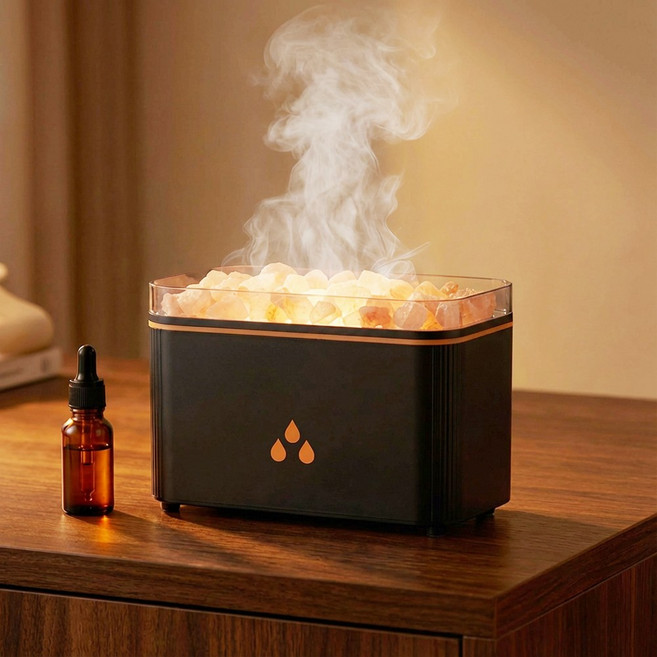 THOUSTA 벽난로식 무드등 무소음 미니 가정용 탁상용 초음파 가습기, 블랙, X02-3