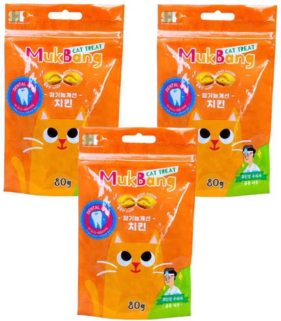 먹방 고양이 트릿 가수분해 기능성 간식, 치킨, 80g, 3개
