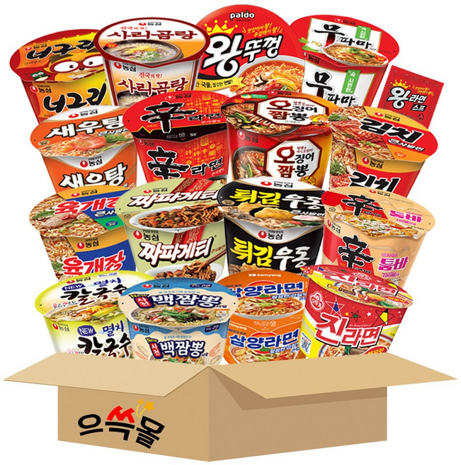 농심 컵라면 큰컵 세트 김치 너구리 새우탕 신라면 오징어짬뽕 육개장 짜파게티 튀김우동 탕비실 간편식, 1박스, 큰컵16종