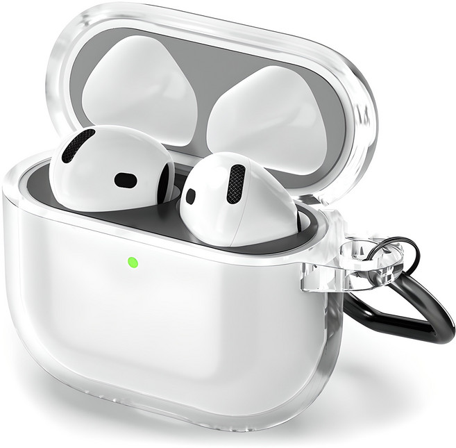 신지모루 변색방지 이어폰 TPU 투명케이스 + 철가루 방지 스티커 + 카라비너 세트, 에어팟 4세대, 투명(케이스), 1개