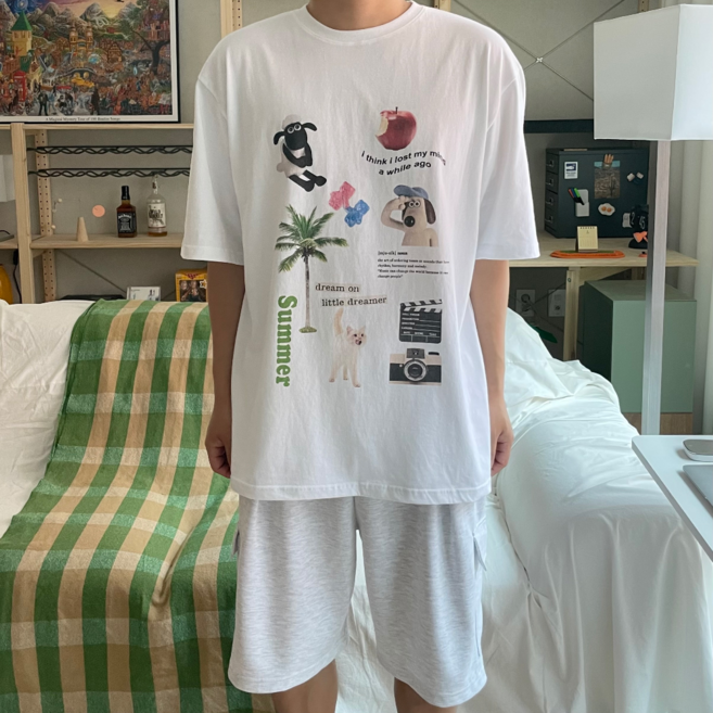 르위 데일리 야자수 여름 프린팅 티셔츠 남녀공용