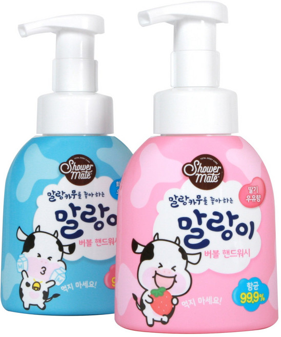 소확행몰 샤워메이트 버블 핸드워시 손세정제 말랑이 핸드솝 용기 2개 한세트 (우유향+딸기향), 300ml