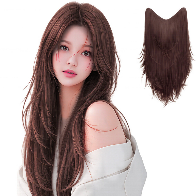 미제르바 볼륨 C컬 레이어드컷 붙임머리 헤어피스 긴머리 가발 50cm, 1개, 다크브라운x50cm