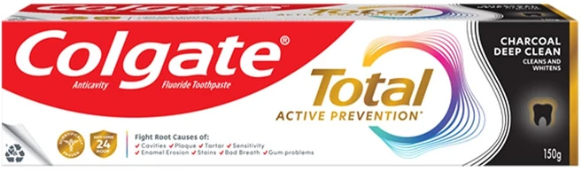 Colgate Total Charcoal Toothpaste | Deep Clean | 12H Anti-Germ | Whole Mouth Care, 1개, 150g - 쿠팡