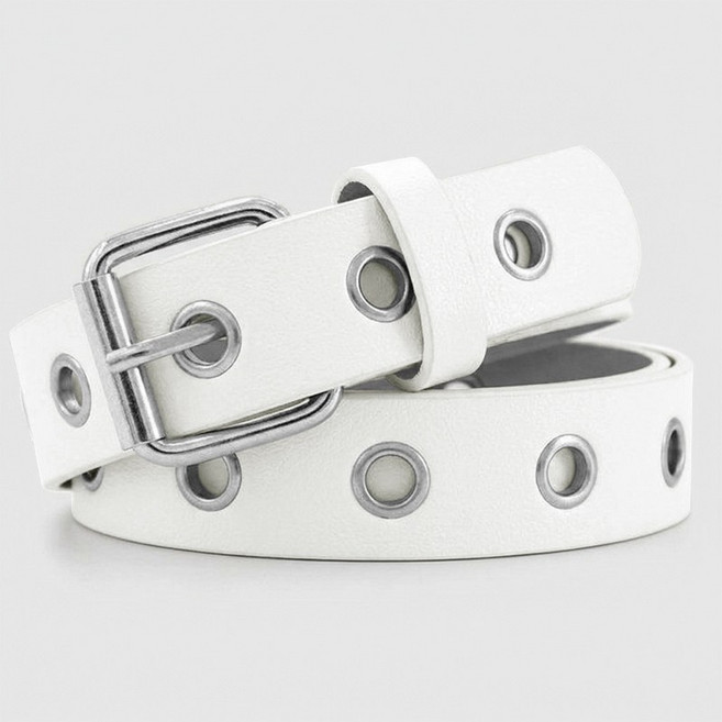 패션파트너 (2color) 남녀공용 한줄 빅사이즈 펀칭 실버 아일렛 가죽 패션 벨트 y2k 펑키 유니크 웨스턴 스트릿 락시크 허리띠