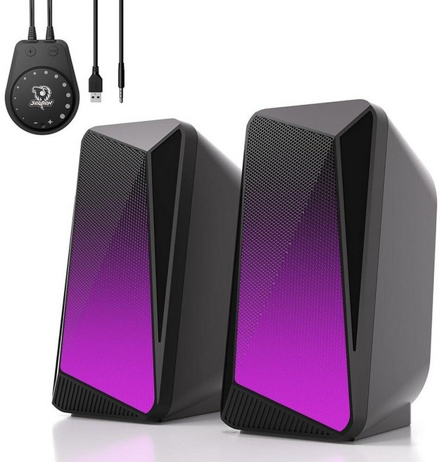SOULION 2 0 컴퓨터 스피커 데스크탑 모니터용 USB 전원 및 3 5mm AUX 블루투스 LED 조명 간편한 제어 포드 노트북 태블릿 폰용 게이밍 스피커 블랙, SOULION C30 블루투스 컴퓨터 스피커, 데스크탑