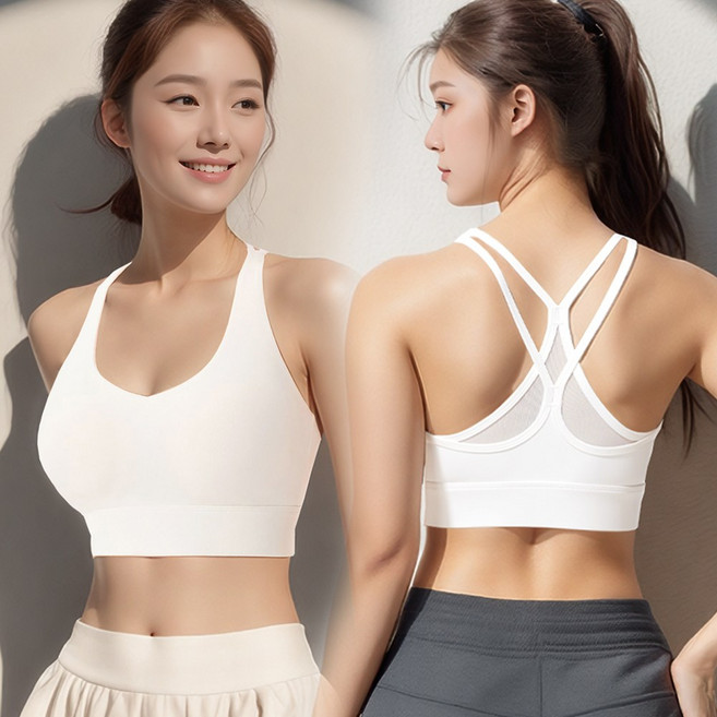 어머머스 더블크로스 편안한 패드일체형 스포츠 브라 노와이어 브라탑