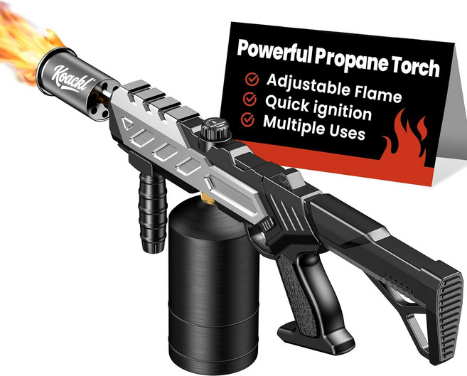 KOACCL 강력한 프로판 토치 조절 가능한 불꽃으로 불기 그릴용 화염방사기 주방 버너 용접 키트 바비큐 시어링 스테이크 캠핑 및 라이터탱크 미포함, 11 Style B - Silver, 1