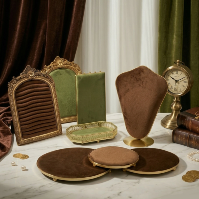 앤틱 벨벳 주얼리 진열대 반지 목걸이 귀걸이 디스플레이 스탠드 소품 인테리어 빈티지 골드 프레임 벨벳 주얼리 트레이 악세사리 진열대 모음