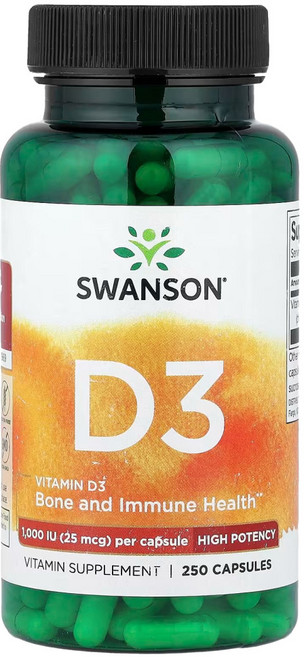 스완슨 비타민D3 1000IU (25mcg) 250캡슐 Swanson, 6개, 250회분