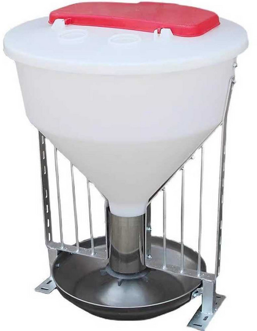 사료 공급기 배식기 자동 모이통 가축 먹이 축사 닭, 1개, 60kg 원형 바닥 뚜껑 있음