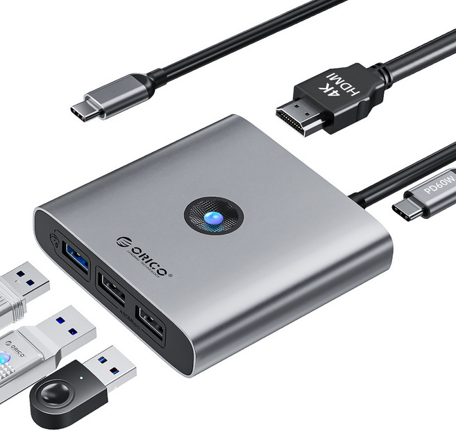 오리코 C타입 USB 3.0 HDMI 4K 기가비트 이더넷 멀티포트 허브 FAX3, FAX3-5P, 1개
