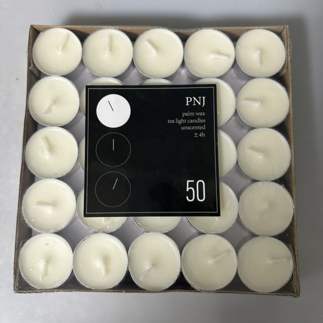 스마일 식물성 천연 팜왁스 티라이트 캔들 무향 미니 양초 4시간 100 개입, 알류미늄 케이스, 100개, 14g