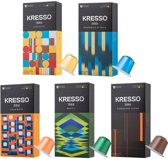 크레쏘 네스프레소 캡슐 커피 호환 알루미늄 5종 세트, 5개, 10개입, 5.5g