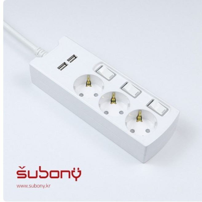 써보니 USB 2포트 개별스위치 멀티탭 3구, 1m, 화이트, 1개
