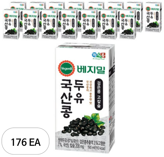 베지밀 국산콩 두유 검은콩 고칼슘, 190ml, 176개