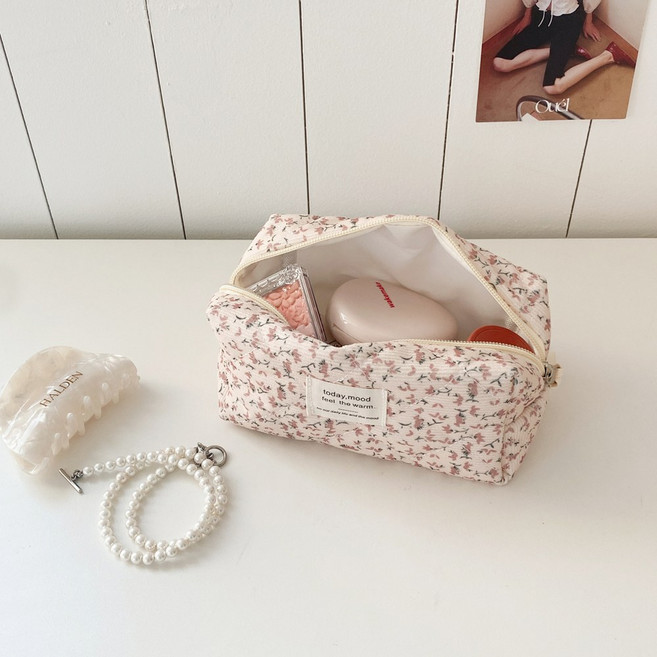 에브리테일 소형 로지 코듀로이 화장품 파우치 브러쉬 보관