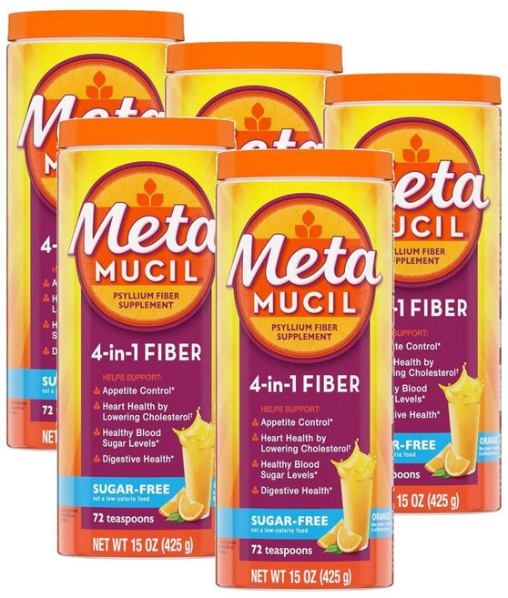 메타무실 파이버 4in1 실리엄 식이섬유 파우더 슈가프리 오렌지맛 Metamucil Daily Fiber Powder, 5개, 425g