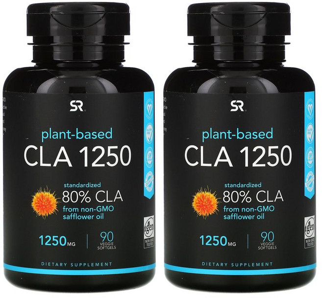스포츠리서치 Sports Research 식물성 CLA 1250mg 90베지캡슐 2개 공액 리놀레산 홍화씨 잇꽃씨 오일, 90정, 90정