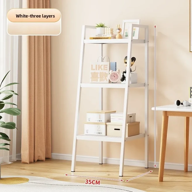 쿠쿠스토어 대형 사다리꼴 수납 선반 철제 다층 책장 가정 바닥 진열대 장식, 04 white 35X30X110cm