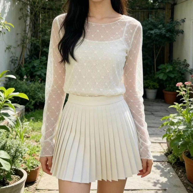 이서어패럴 시스루레이스긴팔티셔츠8818