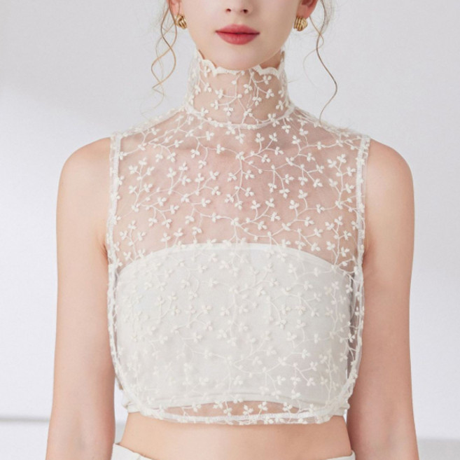 라일리 자수 목폴라 페이크 카라