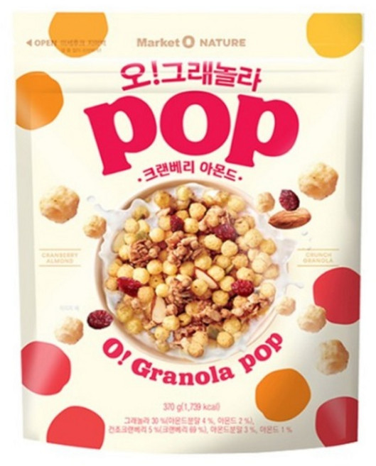 오리온 오그래놀라 팝 크랜베리 아몬드 370g, 1개